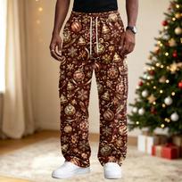 Men's Loose Fit Streetwear Casual Pants with Christmas Print, Comfortable Athletic Design for Everyday Wear XL