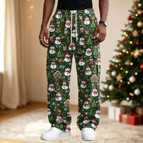 Men's Loose Fit Streetwear Casual Pants with Christmas Print, Comfortable Athletic Design for Everyday Wear M