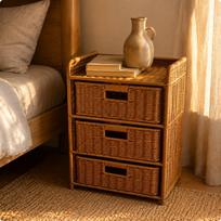Woven Rattan Storage Cabinet Slim Legs Nightstand Space-Saving black