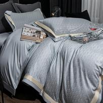 Lyocell Cotton Jacquard Soft Silky Luxury Bedding Set Queen King Size Duvet Cover Set Bed Sheet/Fitted Sheet Pillowcases 4Pcs Fitted Bed Sheet&Queen 200X230cm 4pcs gray