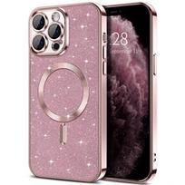Galvanizuotas dėklas su apsauga kamerai, skirtas iPhone 15 14 13 12 11 16 Pro Max Plus, su Magsafe belaidžio įkrovimo buferiu, blizgus dangtelis For iphone12 rožinė