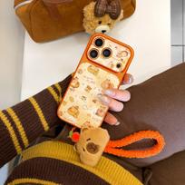 Cute Capybara Plush Charm & Wrist Strap Sweet Phone Case for iPhone 17 16 15 14 11 12 13 Pro Max Plus Back Cover iPhone 14