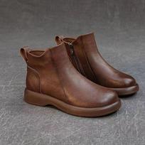 Vintage Martin Boots Short Boots Autumn Winter Low Heel Chelsea Shoes Leather Shoes 40 black