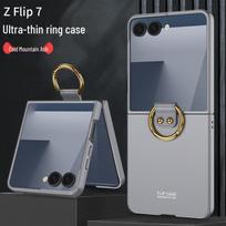 Samsung Z Flip7 Ultra-Thin Phone Case with Finger Ring, Large Window, Spray Paint Finish, Skin-Feel, Foldable Screen Protection Flip7 Small Screen No Film gray