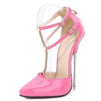 Moterims Ankle Strap Metaliniai Aukštakulniai Basutės Patentuotos Odos Stiletto Batai Naktiniam Klubui, vakarėliui, podiumo šou, Pole Dance, influenceriui 41 rožinė