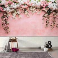 2D Minimalist Pink Wall Backdrop with Cascading Flowers for All Occasions 47.2x31.5inch/120*80cm white