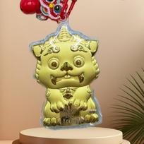 Pure Gold 999 Lion Keychain: Chinese Good Luck Charm & Phone Accessory beige
