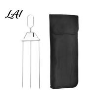 Outdoor Barbecue Skewers 3-Prong Grill Skewers Stainless Steel BBQ with Pusher Rust-proof A black