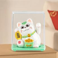 Fortune Cat Light Energy Maneki-neko Waving Hand Welcoming Lucky Cat Figurines Plastic Desktop Ornament Gift Present žalia