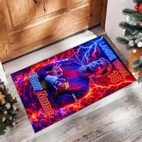 Lamine Yamal Printed Crystal Velvet Rug Non‑Slip Crystal Velvet Carpet For Sofa Bedroom Indoor Home Decoration 40cmx60cm blue