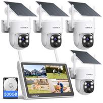 Outdoor Security Camera Set with Solar No Power Supply 500GB HDD Connects Up to 10 Warranty Solar-Powered (4 Cameras) Monitors, Wireless, Powered, balta