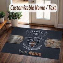 Custom Rug Harley-Davidson Pattern Print Name Text Soft Non‑Slip Floor Carpet for Home Indoor Decoration 40cmx60cm gray