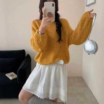 Korean Lazy Style Loose Crew Neck Pullover Sweater For Women One Size brown