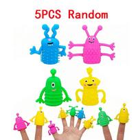 5PCS Cute Finger Toppers Kids Puppet Doll Soft Rubber Stretchy Fidget Toys for Role Playing Birthday Party Favors Gifts blue