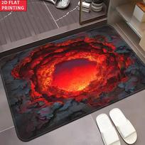 3D Lava Volcano Crater Doormat Vivid Red Magma Rock Texture Cool Novelty Anti Slip Floor Rug 43X120CM