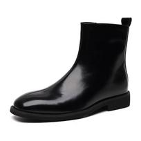Japanese men's Martin boots niche Chelsea boots design sense side zipper sleeve leather boots trendy short boots men's high-top leather shoes 43 black