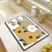 Natural Diatomite Drying Mat with Fast Water Absorption, Heat Resistant Kitchen Pad for Dishes & Cookware - 30x40cm to 40x60cm Floral Design 30*40CM beige