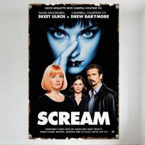 Scream Movie Vintage Metal Tin Sign David Arquette Neve Campbell Horror Wall Plaque for Home Bar Club Decor 20x30cm（7.8x11.8inch） gray