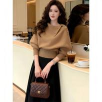 Lazy Irregular Lapel Gray Sweater Women's Winter Unique, Beautiful, Mature Temperament Thickened Sweater Onesize beige