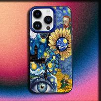 V-Van Gogh Starry Night Sunflower Cat Phone Case For iPhone 16,15,14,13,12,11,Mini,Pro,E,MAX Blue Matte Silicone Cover iPhone15 black