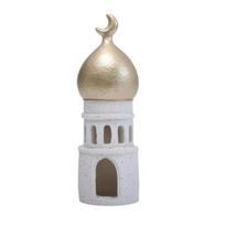 Ramadan Resin Art Statue Islamic Mosque Cultural Ornament Handcrafted Mosque Models Tower Decoration for Eid Home Office Ramadan Mubarak Gift B gray