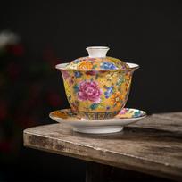 150ml Palace Luxury Enamel Ceramic Gaiwan Teacup Hand Painted Flower Pattern Tea Tureen Travel Handmade Tea Bowl Teaware 9.4x9cm 150ml brown