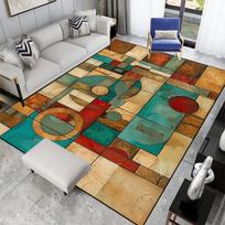 Vintage Abstract Geometric Color Block Rug Modern Art Deco Pattern Carpet Soft Durable Floor Mat for Living Room Bedroom Stylish 40X60CM brown