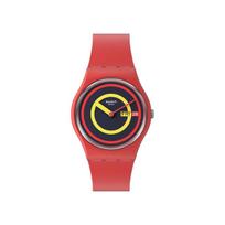 SWATCH Gent series quartz movement minimalist red unisex Swiss watch 34mm black dial biosource material case silicone strap SO28R702 juoda