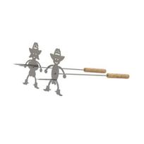 2Pcs Funny BBQ Skewers, Stainless Steel Grill Sticks with Wood Handle, Human Shaped Hot Dog Holders for Camping, Novelty Barbecue Tools D