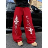 Casual Straight Leg Pants Retro Cross Pattern Printed Pants Men's Streetwear Style Daily Wear Sports Pants Hip Hop Style Sports Pants XL pilka