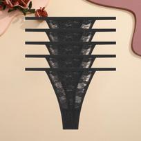 FINETOO 5 vnt. Nėriniai Gėlėtas Spaudinys Stringai Moteriški Seksualūs Skaidrūs G-Stringai Kelnaitės Žemas Juosmuo Kvėpuojantys Apatiniai Moteriški T-back Lingerie L black