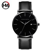 Hannah Martin Watch Factory Original Brand Minimalist Fashion Watch Men Hot Sale Custom  Leather Straps Date Quartz Watches HM-151P black