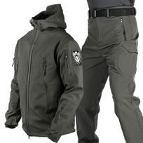 Ryklio odos šiltas striukės kostiumas vyriškas rudens ir žiemos vandeniui atsparus pastorintas Soft Shell kostiumas plius Velvet Cargo Pants 2 dalių rinkinys XXXXL beige