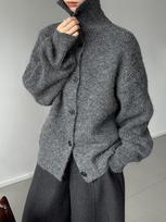 Tachibana autumn and winter new lazy wind turtleneck single-breasted loose and versatile long-sleeved wool knitted sweater women 1111 One size fits all gray