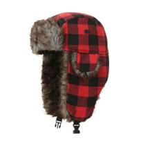 Windproof Thick Balaclava Ear Protection Warm Snow Cap Winter Bomber Hats  for Men Women raudona