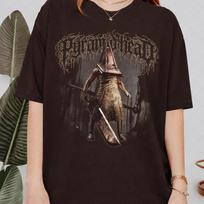 Silent Hill 2 Pyramid Head T-Shirt, Horror Video Game T-shirt, Survival Horror Gaming T-Shirt, Halloween Gift Apparel, Gamer Gift 130 gray