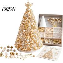 Handmade Gift for Craft Lovers DIY Beaded Tree Kit Adults, Christmas Bead Kit, Decorative Faux Pearl Beading 3D Ornament Holiday Tabletop Mantel beige