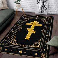 Red Gold Floral Orthodox Cross Area Rug Non Slip Washable Religious Prayer Floor Mat Hall Carpet 40x60cm gray