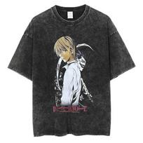 Death Note Misa Amane Rem Retro Print Vintage Washed T Shirt 2026 Summer Oversized Streetwear Anime Graphic Tee For Men Women 2XL black