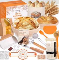 Bread Baking Set: Fermentation Basket, Scoring Knife, Rolling Pin, Bread Bag, and Rolling Mat. Model 1