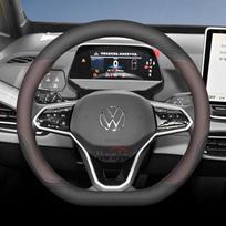 Leather Car Steering Wheel Cover for Volkswagen Tayron Tharu Tiguan Touareg Teramont TROC TCross Taos Passat Variant Accessories juoda balta spalva