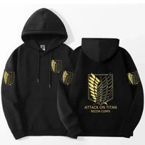 Attack Titan print men's hooded sweatshirt anime sports sweatshirt men's fashionable streetwear long sleeved sportswear M black