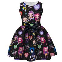 Kids Girls Anime Cartoon K-Pop Hunters Rumi Zoey Mira Printed Bow Sleeveless Casual Dress 120cm black