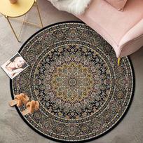 Bohemian Round Carpet Non Slip Washable Rug Easy Cleaning Living Room Bedroom Retro Floor Mat Coffee Table Decor 2.6ft(80x80cm)