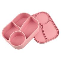 Rectangular Silicone 4 Grid Lunch Box Heat Resistant Leak Proof Lunch Container With Compartments Microwavable Fresh-keeping Box tamsiai rausva spalva