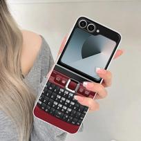 Vintage Classic Full Keyboard Pattern Phone Case for Samsung Galaxy Z Flip 6 5 4 7 3 Clear Fashion Funny Shell Flip5 Flip6 Funda for Samsung Z Flip6 gray