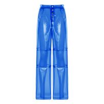 S-XXL Moteriškos Skaidrios PVC Kelnės Tiesiu Kirpimu Mygtukų Užsegimas Galinės Kišenės Perregimos Papildomos Kelnės Šokiams, vakarėliams, išleistuvėms S mėlyna