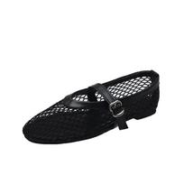 Sexy Women Sandals Mesh Ballet Mary Jane Shoes Women Summer Walking Round Toe Buckle Flat Sandals Women Zapatos De Mujer 40 black