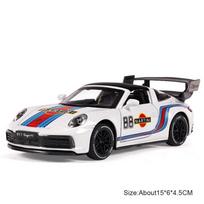 1:32 911 Martini GT3 Diecast Alloy Sports Car Models Toys Doors Opened Rubber Tires Pull Back Vehices for Friend Birthday Gifts white