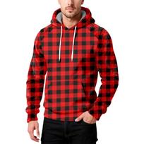 Men's Fashion Hooded Hood Plush Long Sleeves Hoodie L raudona
